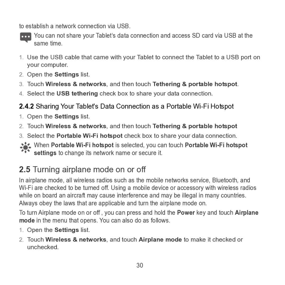 Huawei S7 SLIM manual Turning airplane mode on or off 