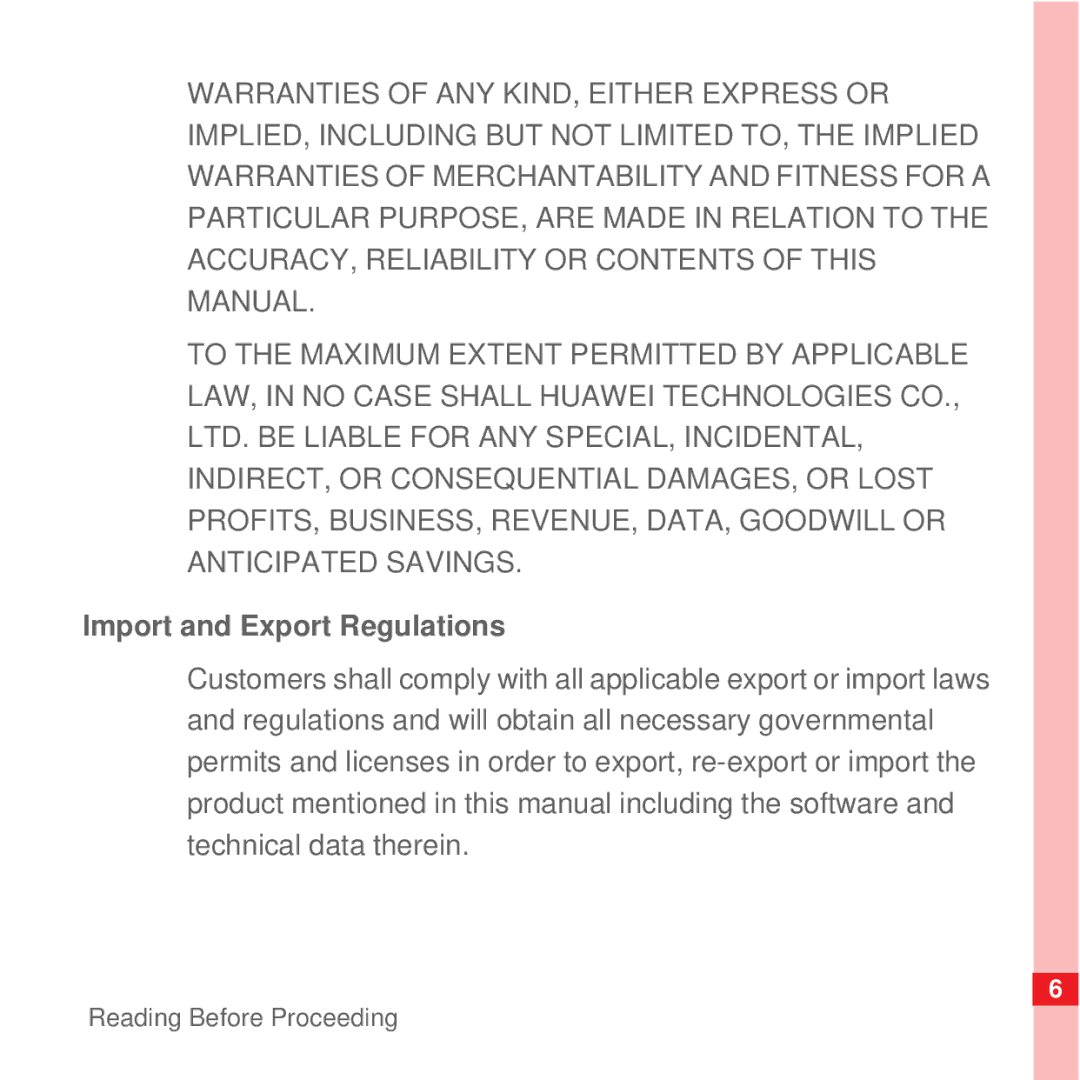 Huawei U8100 manual Import and Export Regulations 