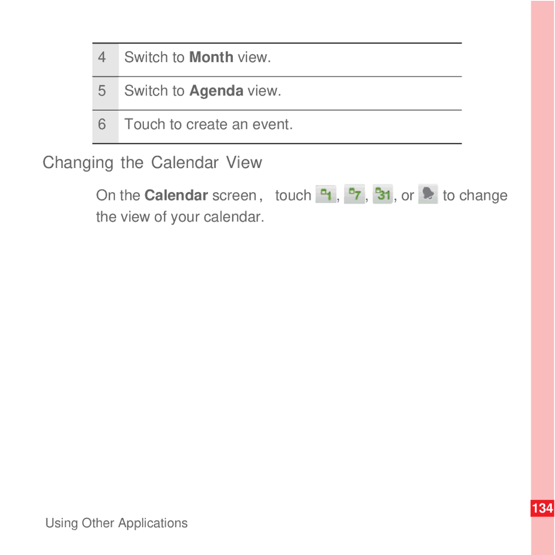 Huawei U8100 manual Changing the Calendar View 