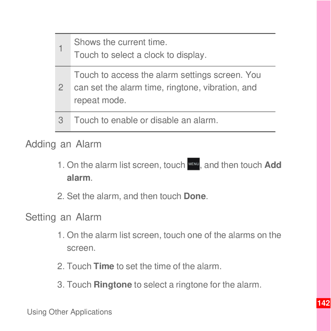 Huawei U8100 manual Adding an Alarm, Setting an Alarm 