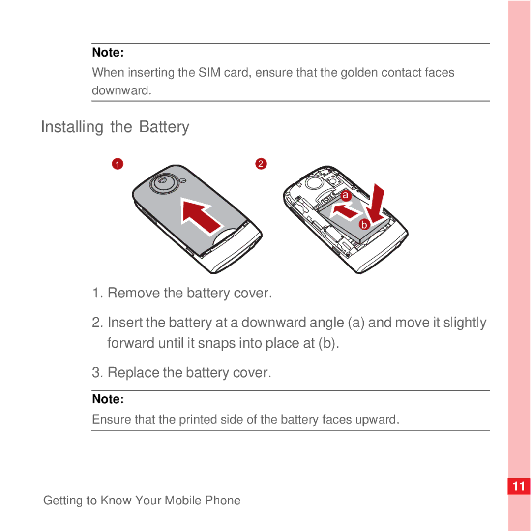 Huawei U8100 manual Installing the Battery 