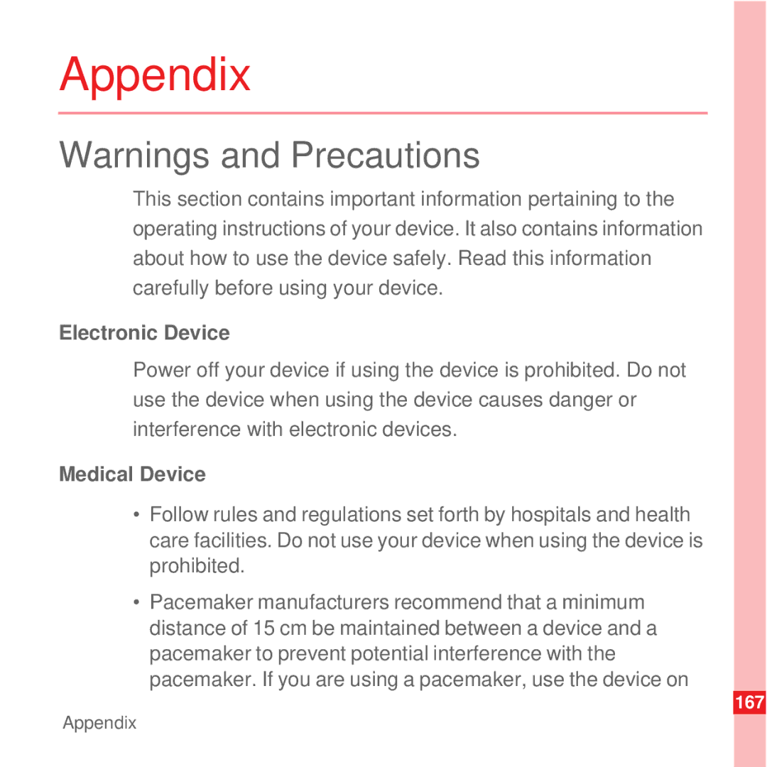 Huawei U8100 manual Appendix, Electronic Device, Medical Device 