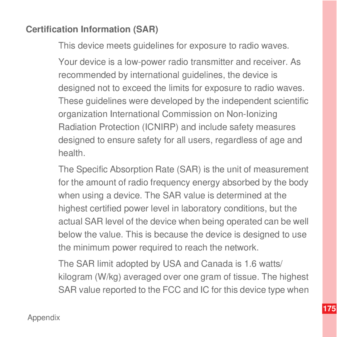 Huawei U8100 manual Certification Information SAR 