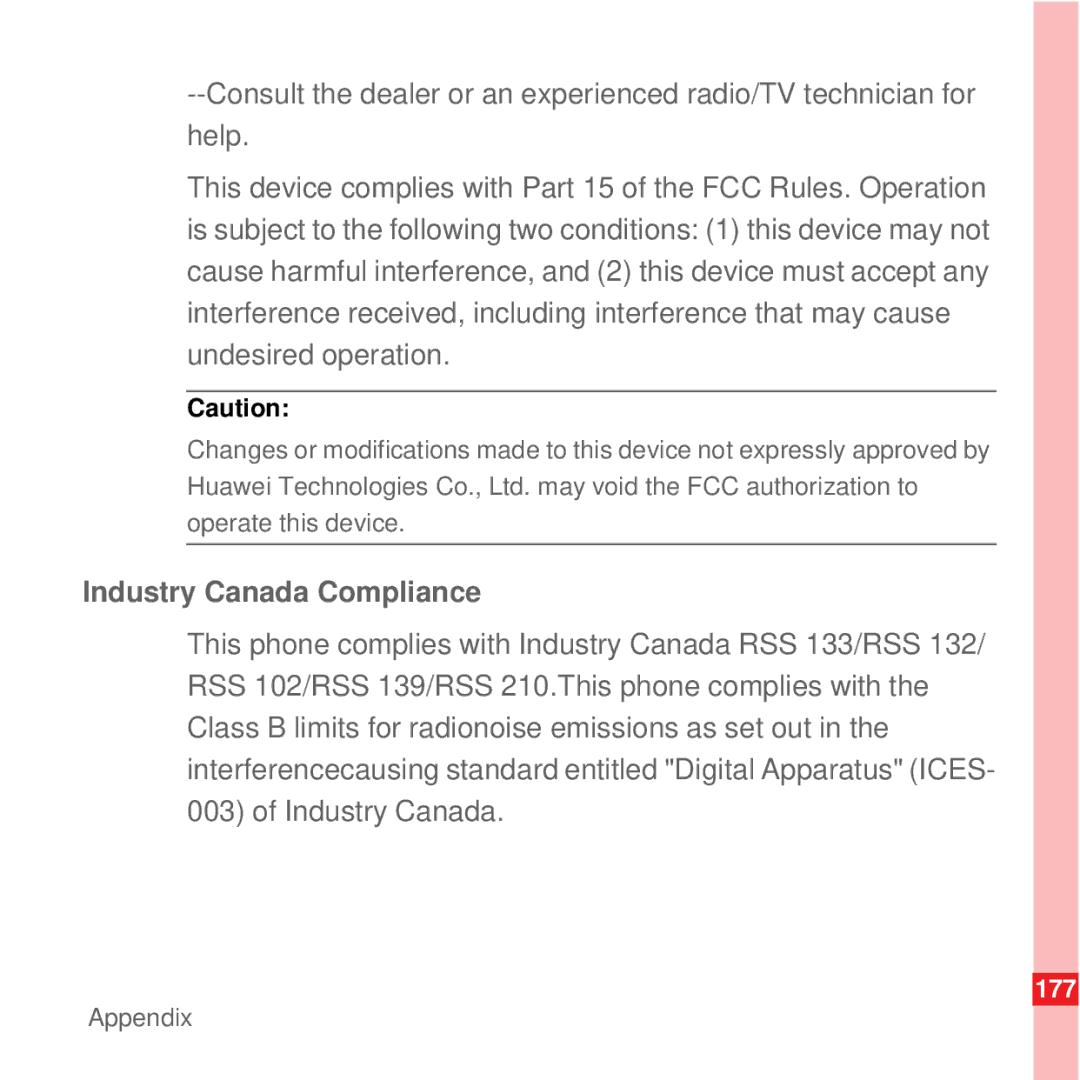 Huawei U8100 manual Industry Canada Compliance 