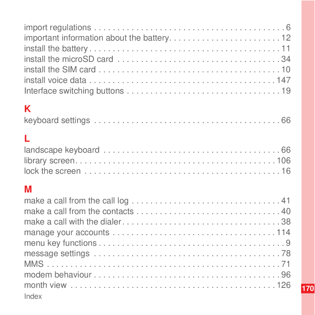 Huawei U8100 manual Keyboard settings, Make a call from the call log, 114, 126 