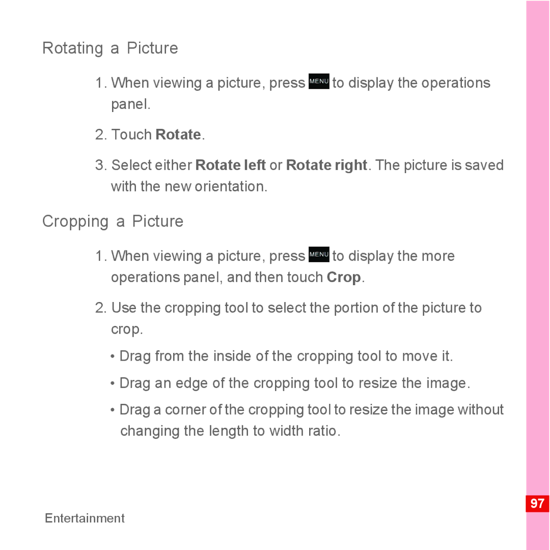 Huawei U8110 manual Rotating a Picture, Cropping a Picture 