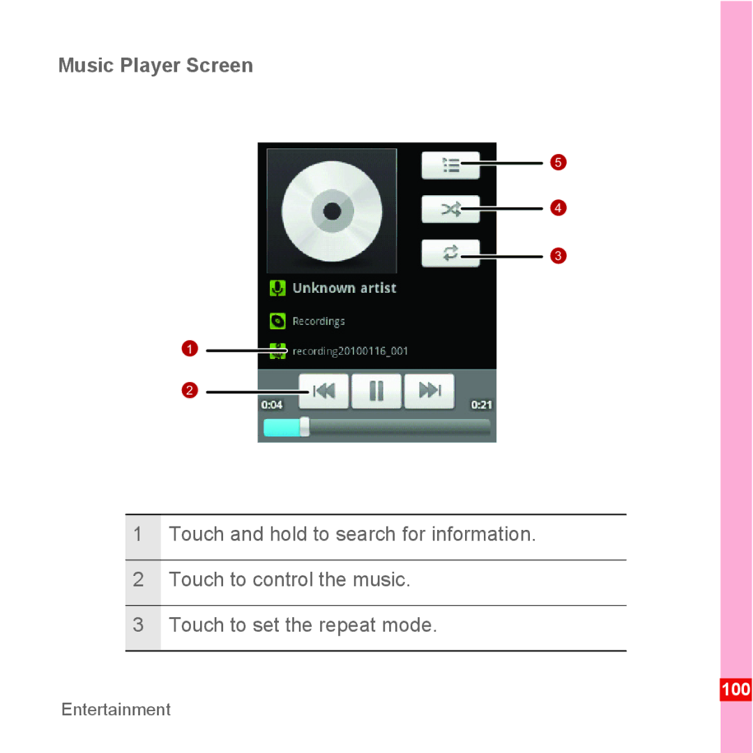 Huawei U8110 manual Music Player Screen 