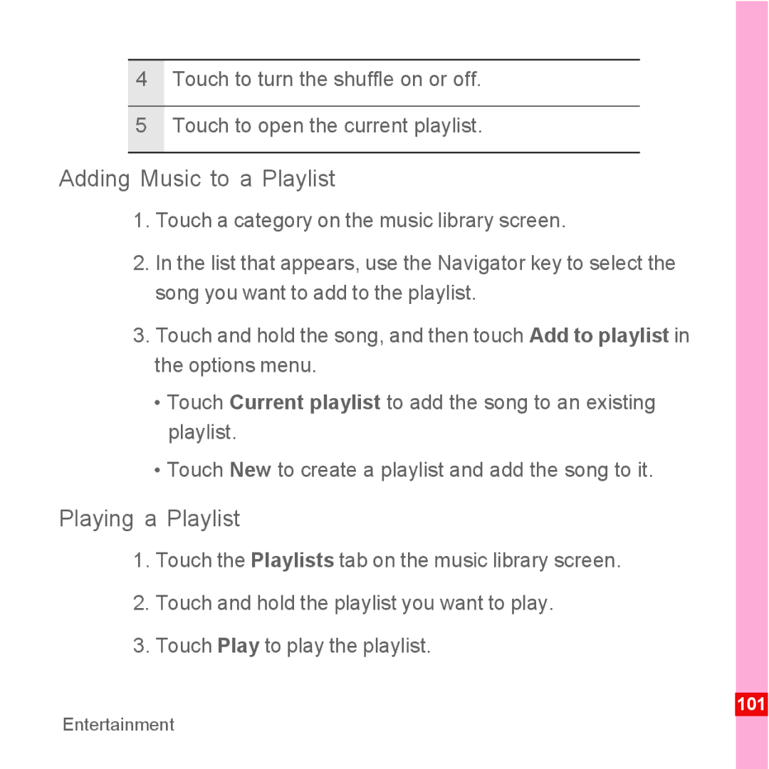 Huawei U8110 manual Adding Music to a Playlist, Playing a Playlist 