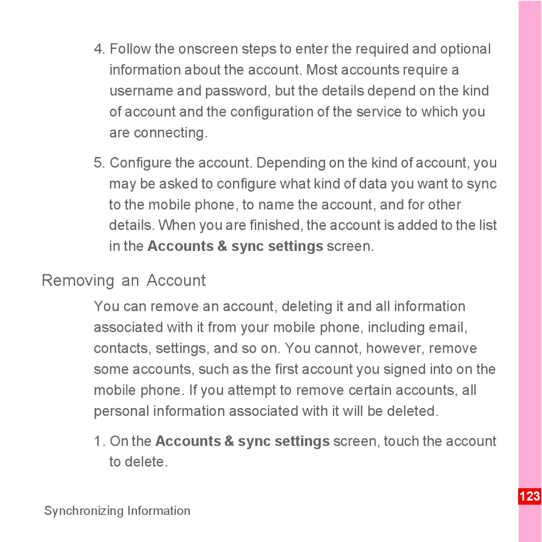 Huawei U8110 manual Removing an Account 