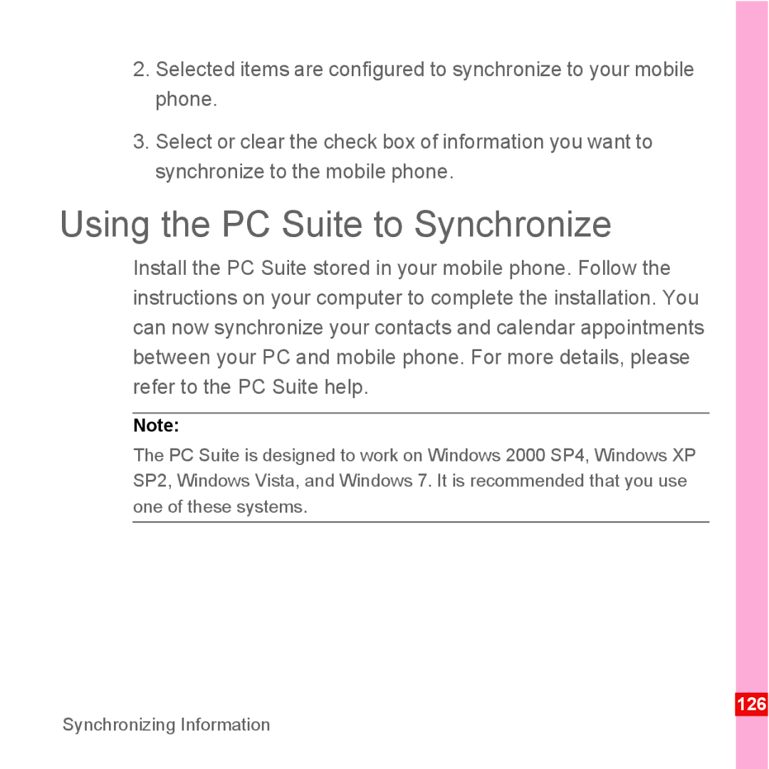 Huawei U8110 manual Using the PC Suite to Synchronize 