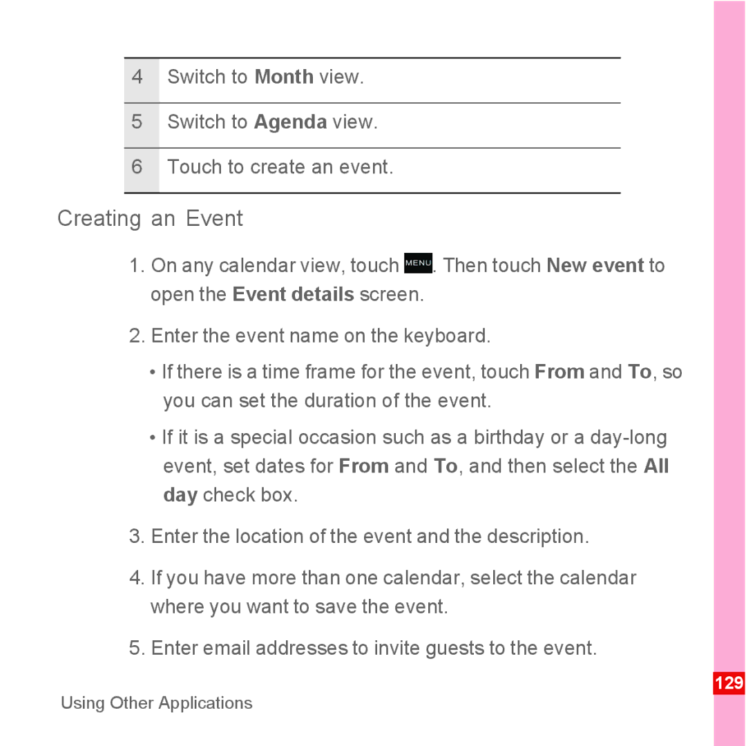 Huawei U8110 manual Creating an Event 