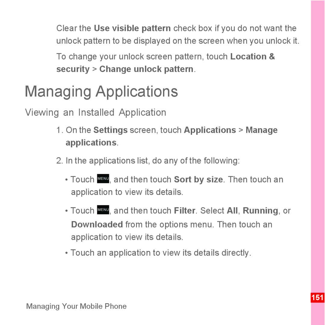 Huawei U8110 manual Managing Applications, Viewing an Installed Application 