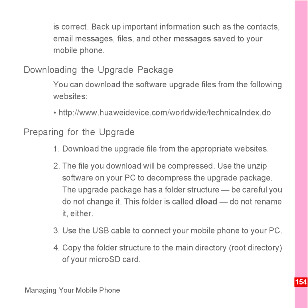 Huawei U8110 manual Downloading the Upgrade Package, Preparing for the Upgrade 