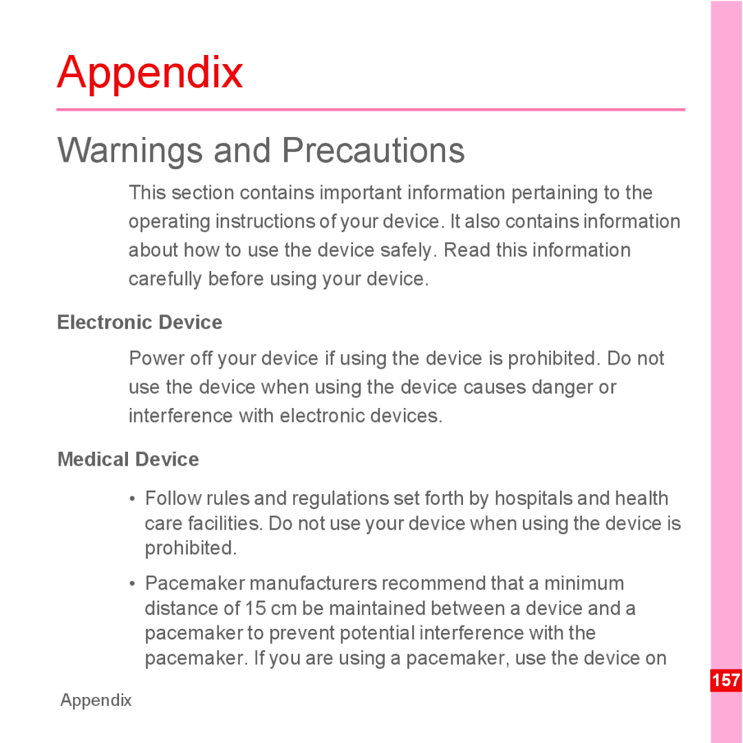 Huawei U8110 manual Appendix, Electronic Device, Medical Device 