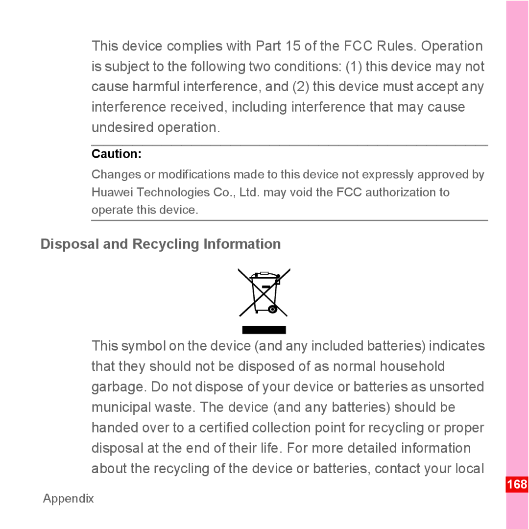 Huawei U8110 manual Disposal and Recycling Information 