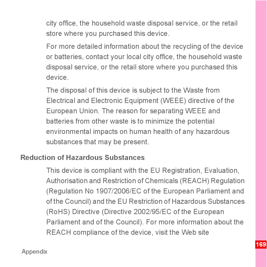 Huawei U8110 manual Reduction of Hazardous Substances 