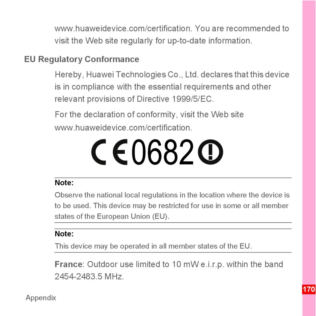 Huawei U8110 manual EU Regulatory Conformance 