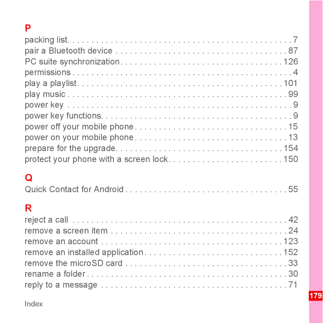 Huawei U8110 manual Quick Contact for Android, 179 