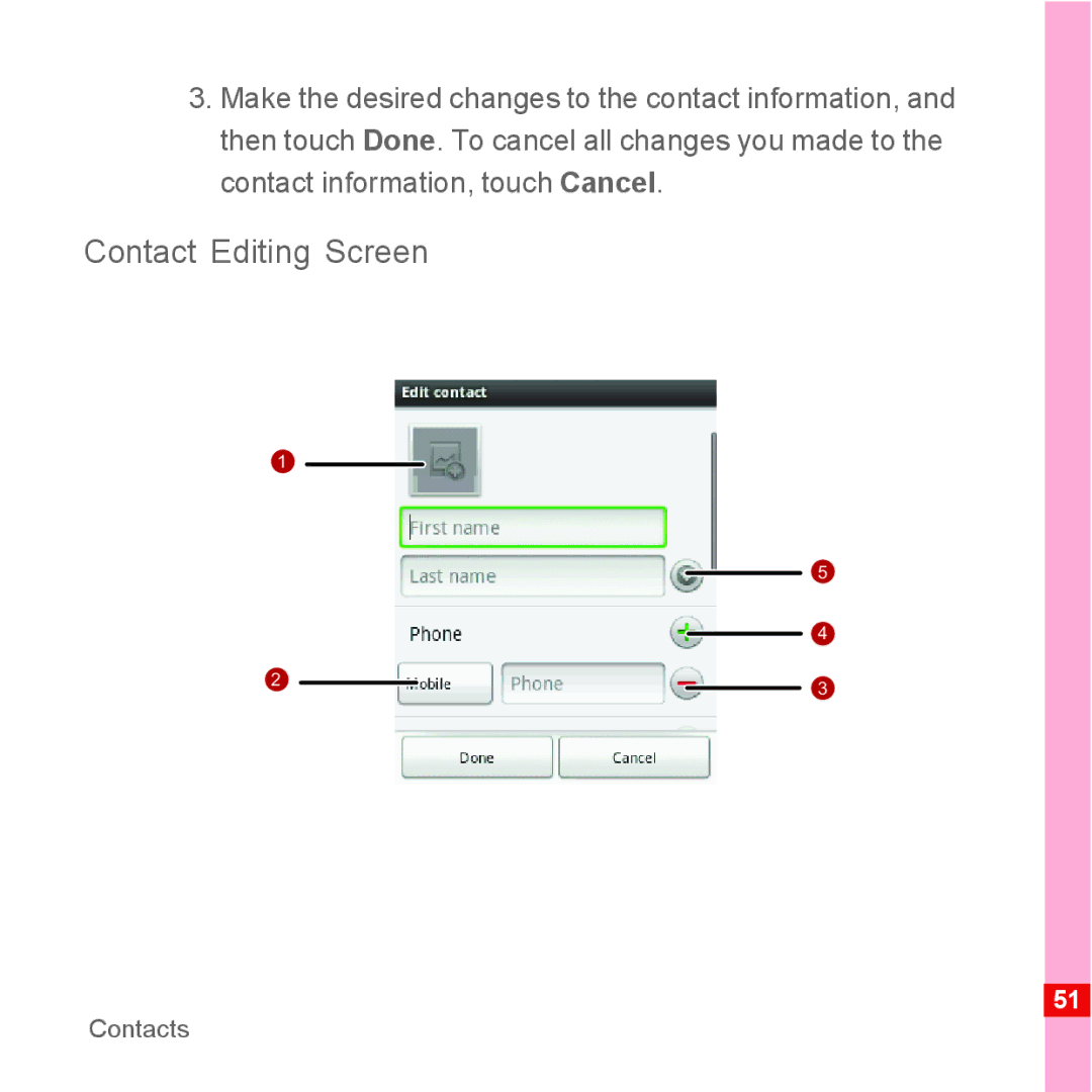 Huawei U8110 manual Contact Editing Screen 