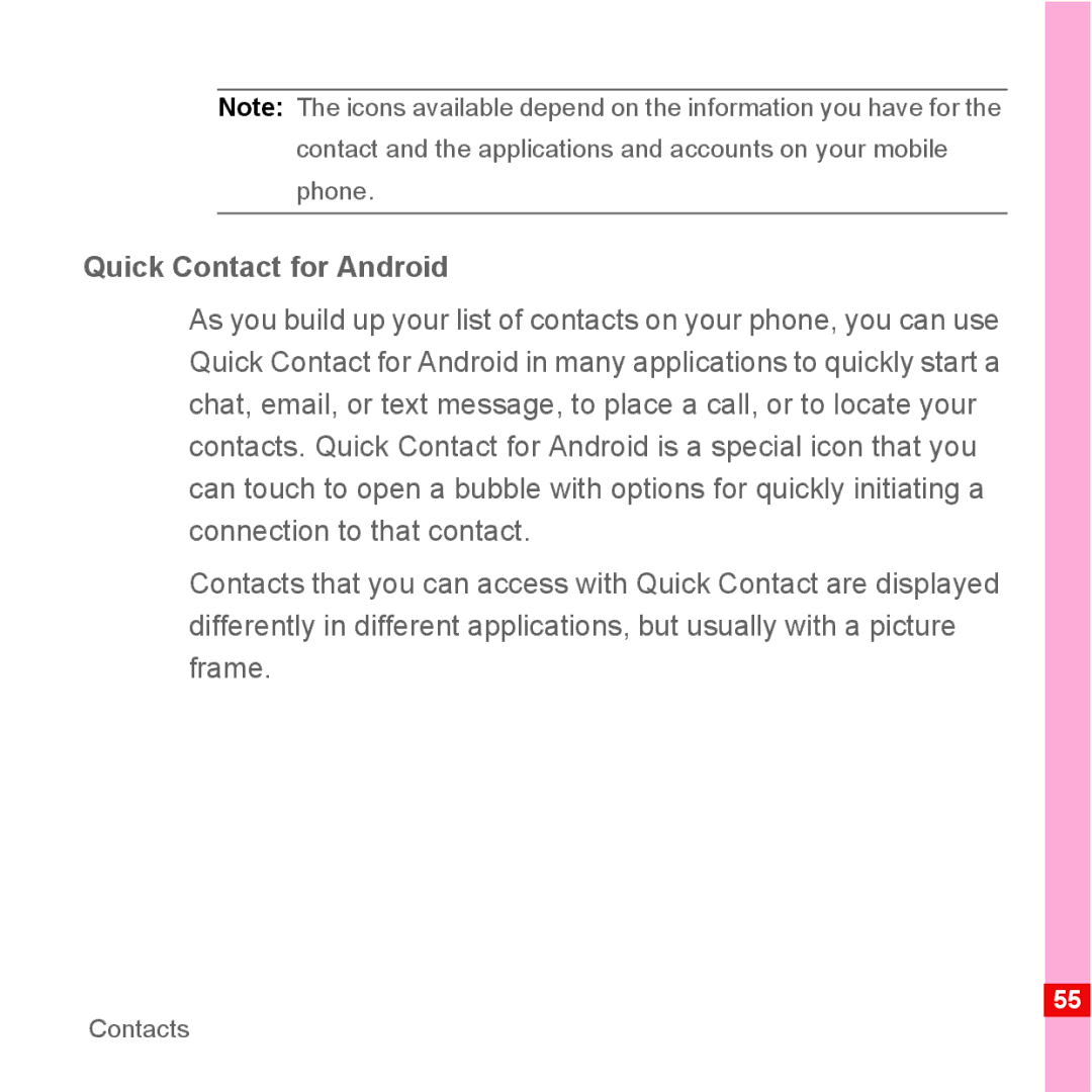 Huawei U8110 manual Quick Contact for Android 