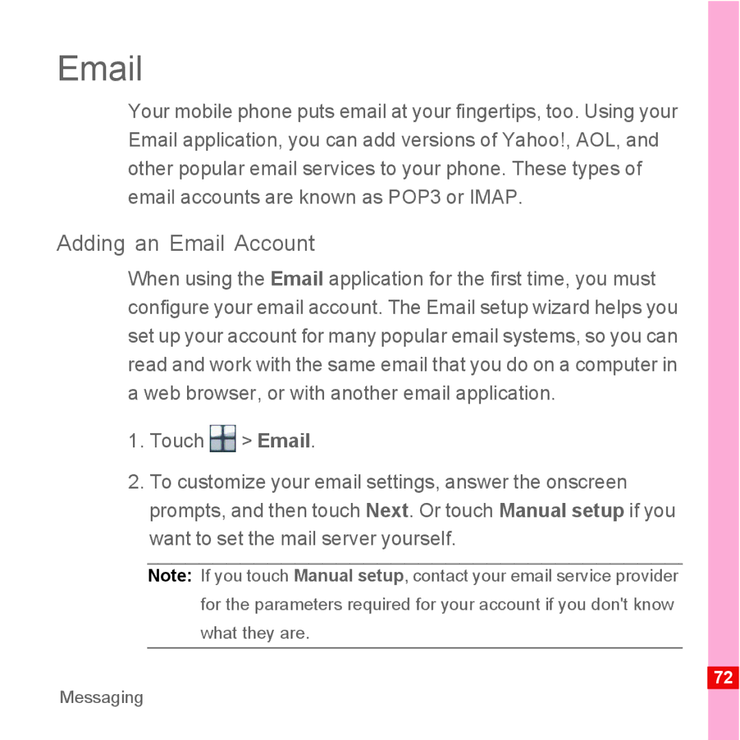 Huawei U8110 manual Adding an Email Account 