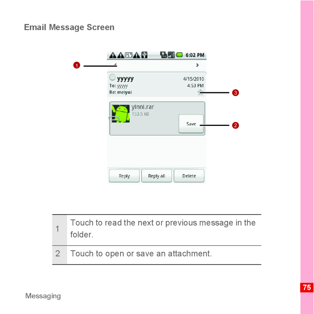 Huawei U8110 manual Email Message Screen 