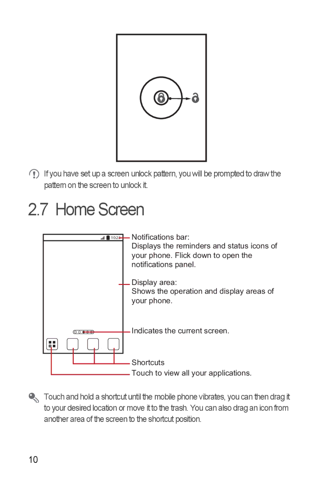 Huawei U8185-1 manual Home Screen 