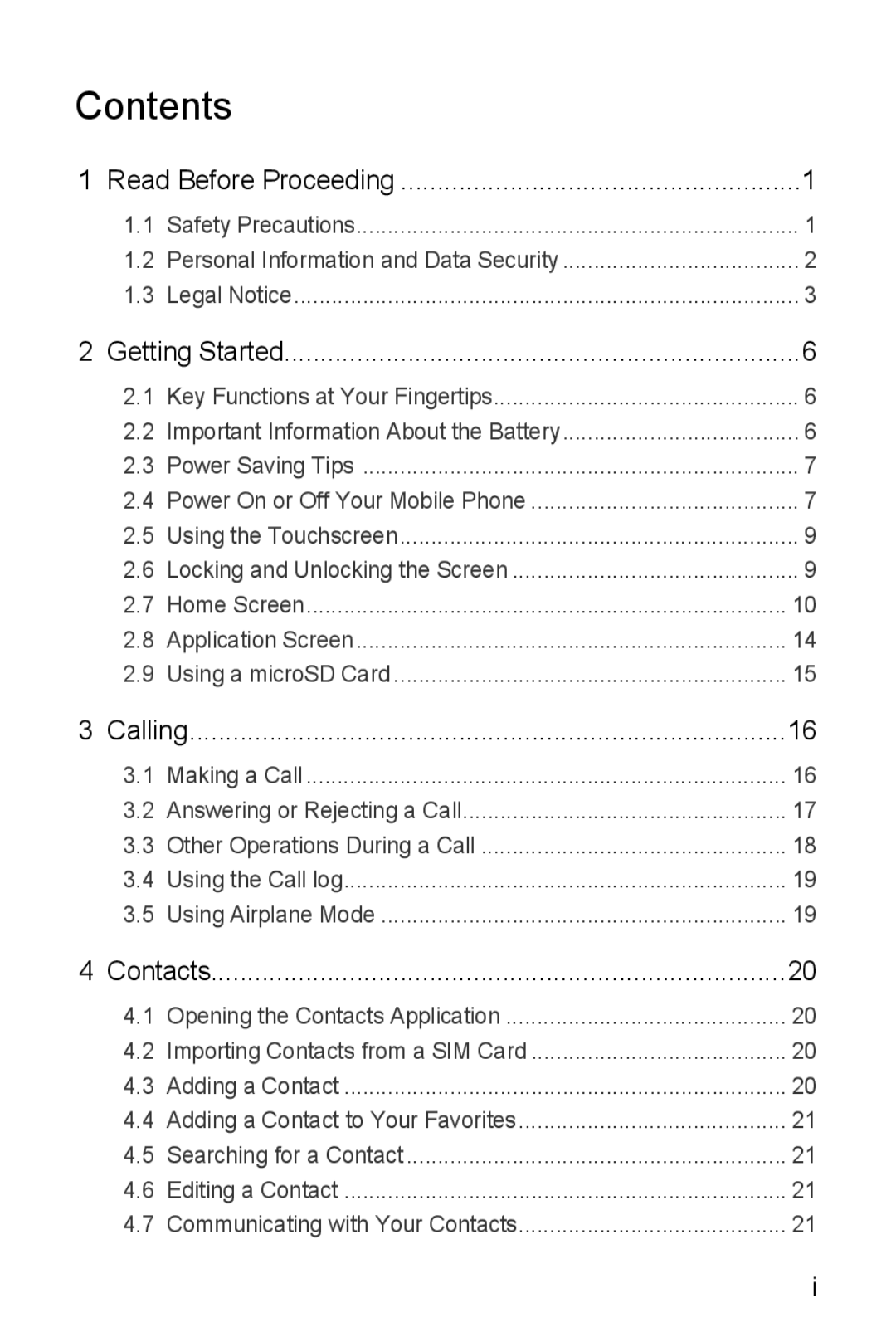 Huawei U8185-1 manual Contents 