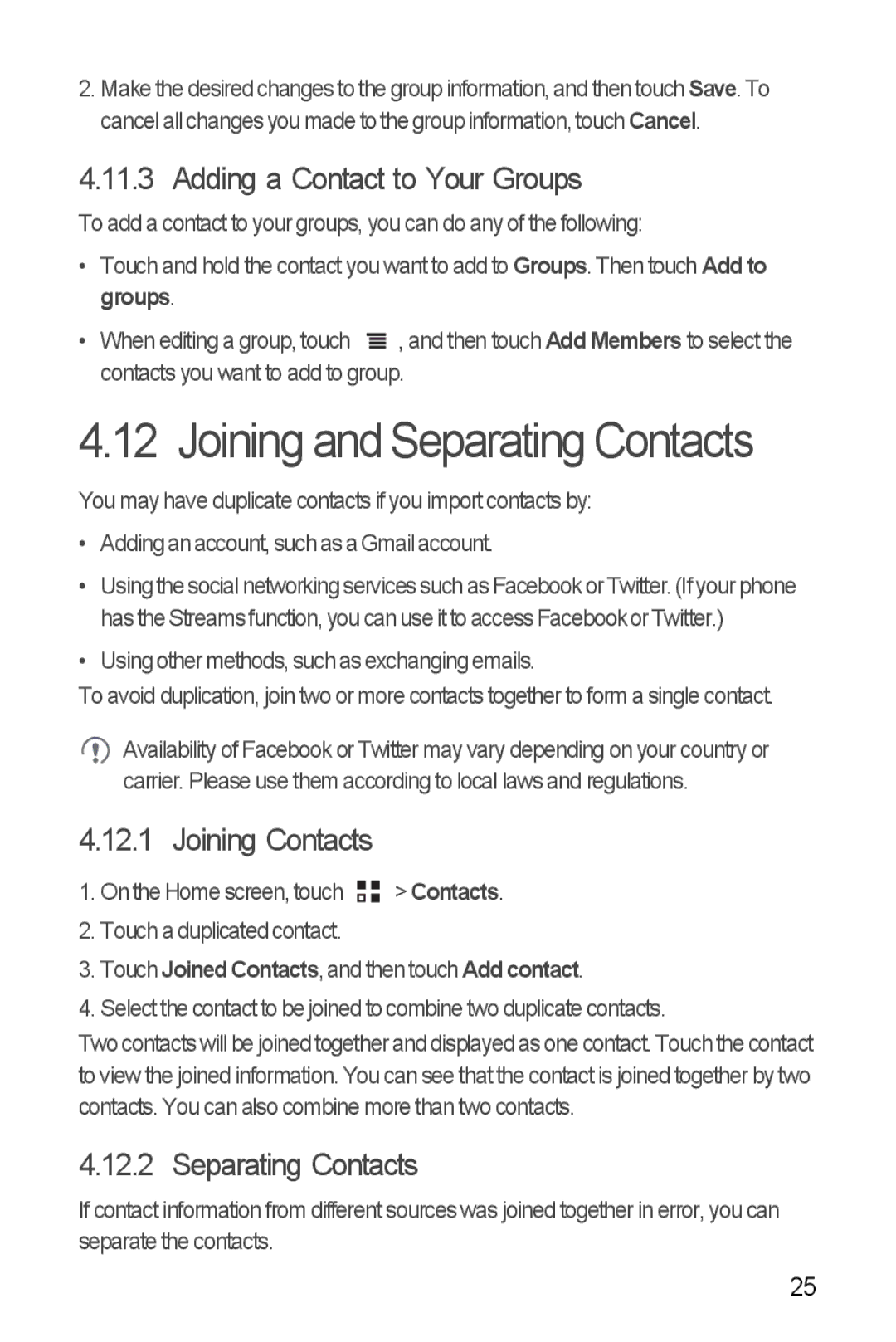 Huawei U8185-1 manual Joining and Separating Contacts, Adding a Contact to Your Groups, Joining Contacts 