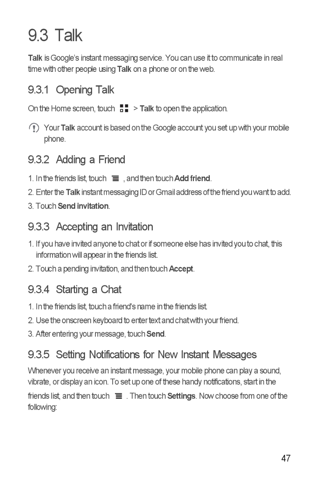 Huawei U8185-1 manual Talk 