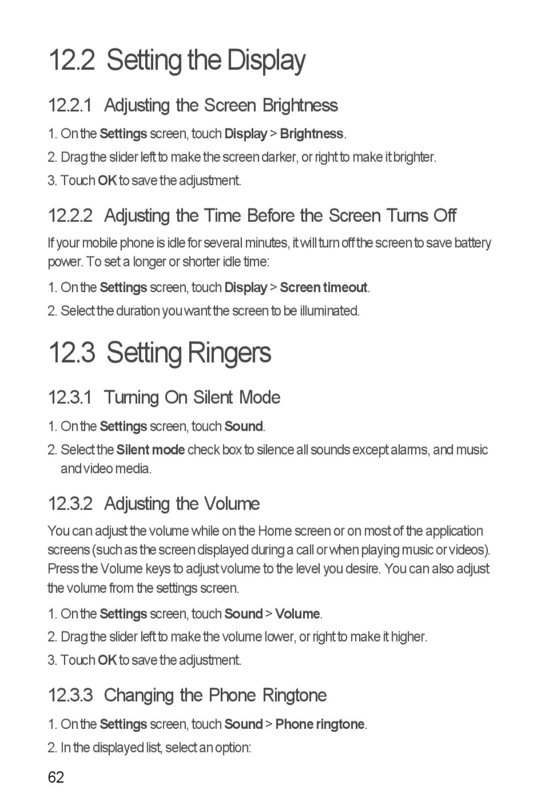 Huawei U8185-1 manual Setting the Display, Setting Ringers 