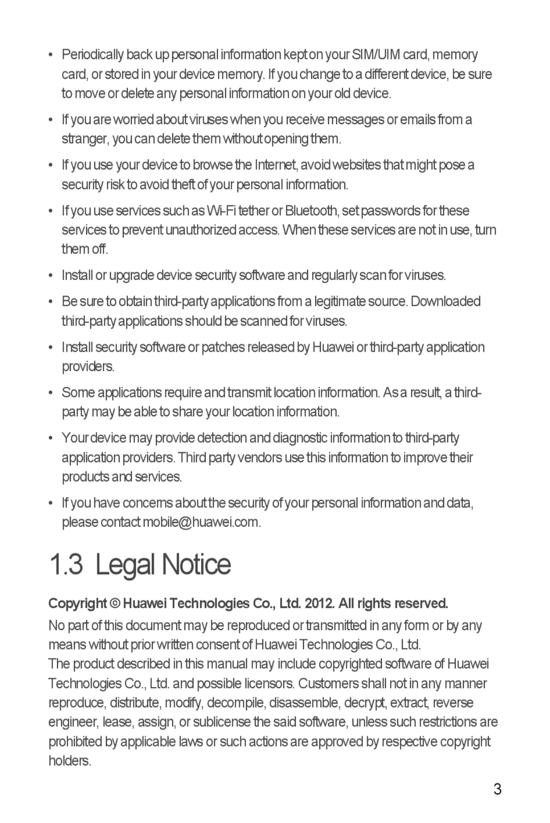 Huawei U8185-1 manual Legal Notice 