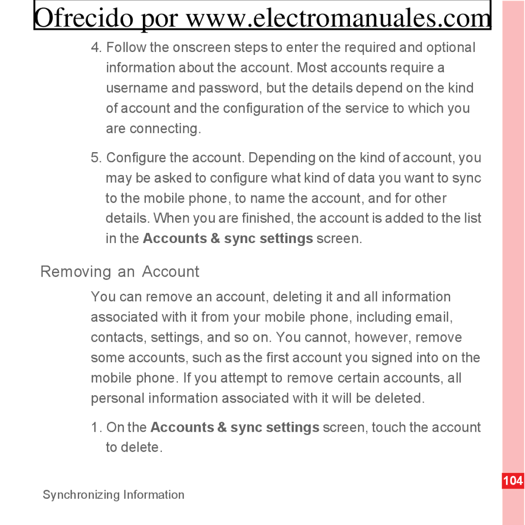 Huawei U8300 manual Removing an Account 