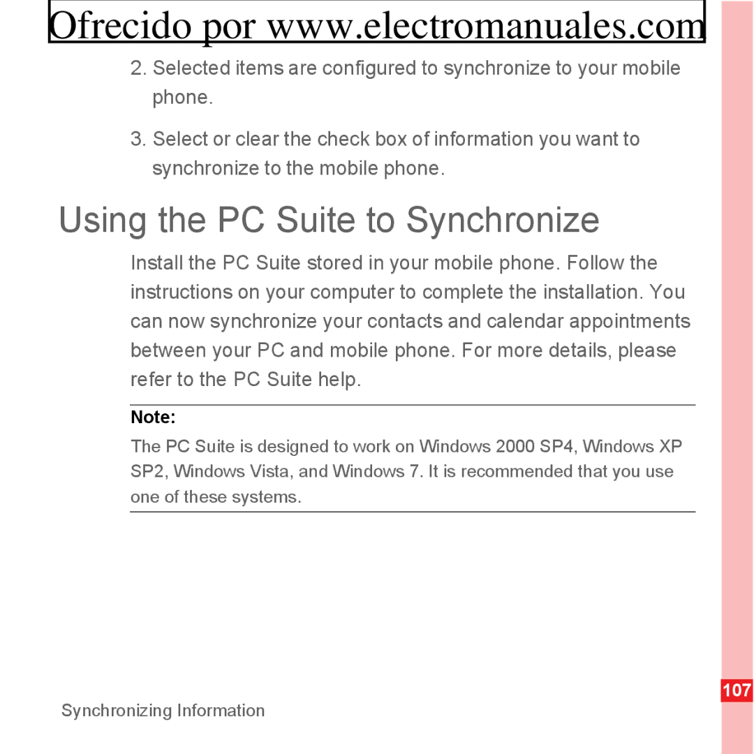 Huawei U8300 manual Using the PC Suite to Synchronize 