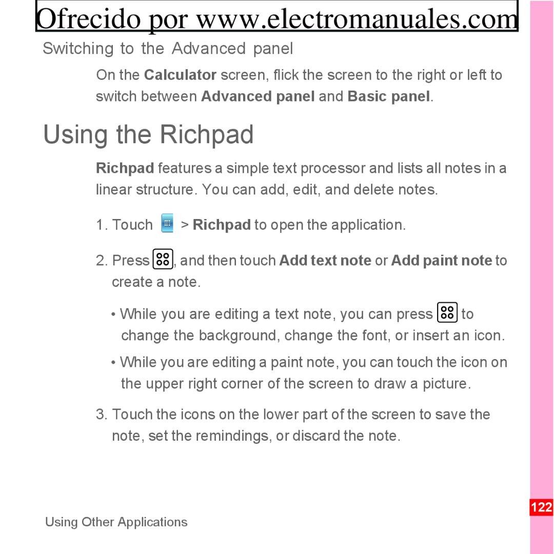 Huawei U8300 manual Using the Richpad, Switching to the Advanced panel 