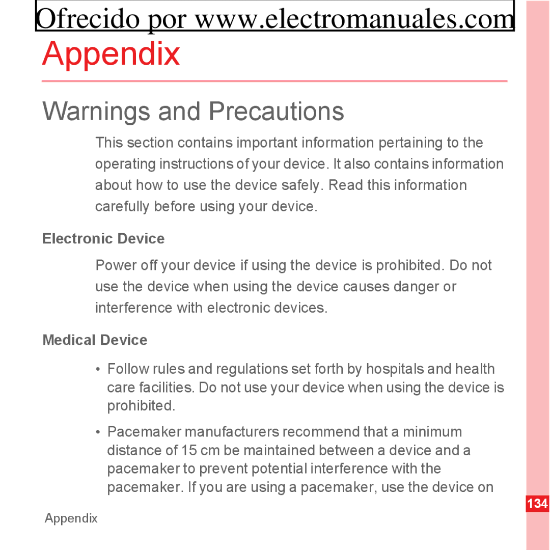 Huawei U8300 manual Appendix, Electronic Device, Medical Device 