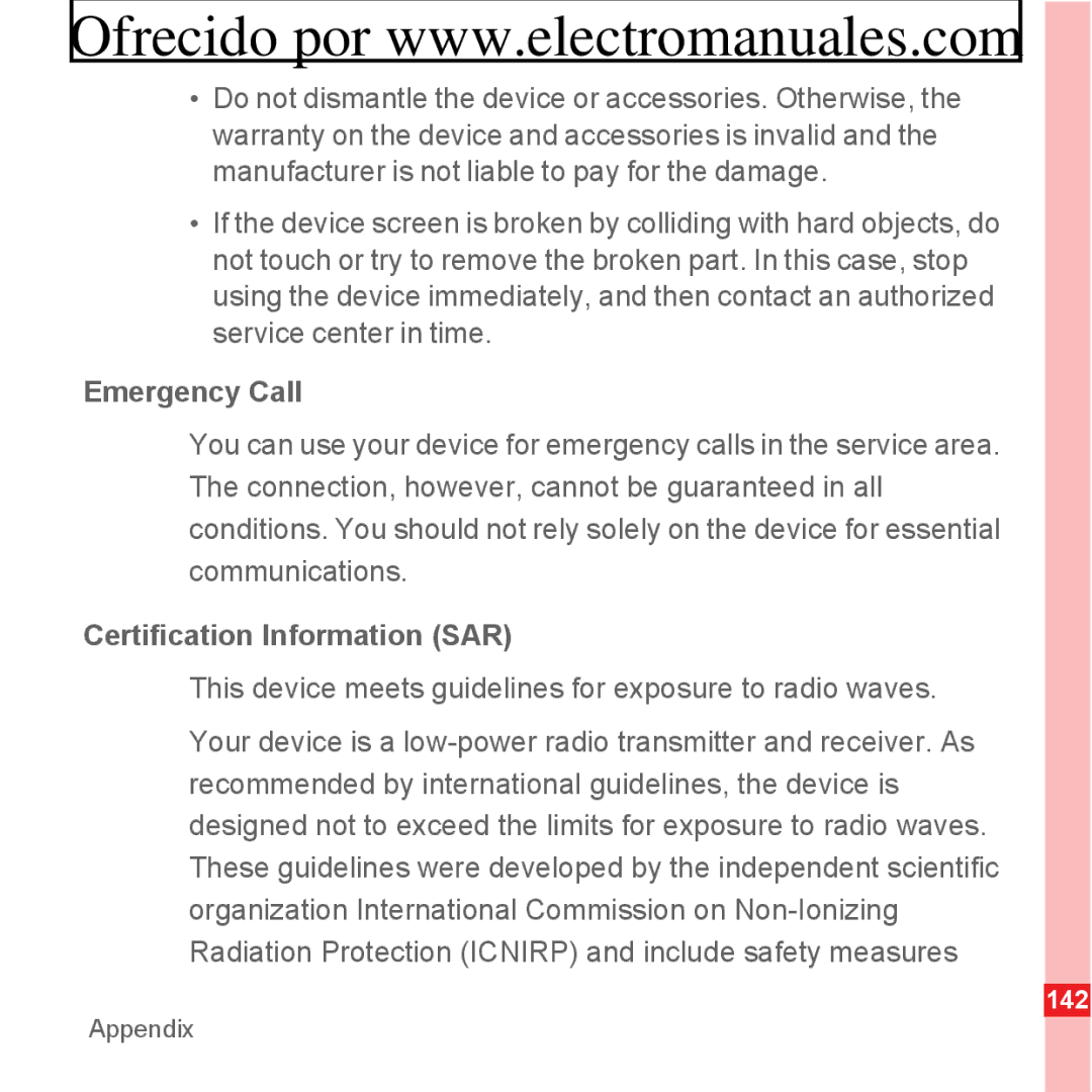 Huawei U8300 manual Emergency Call, Certification Information SAR, This device meets guidelines for exposure to radio waves 