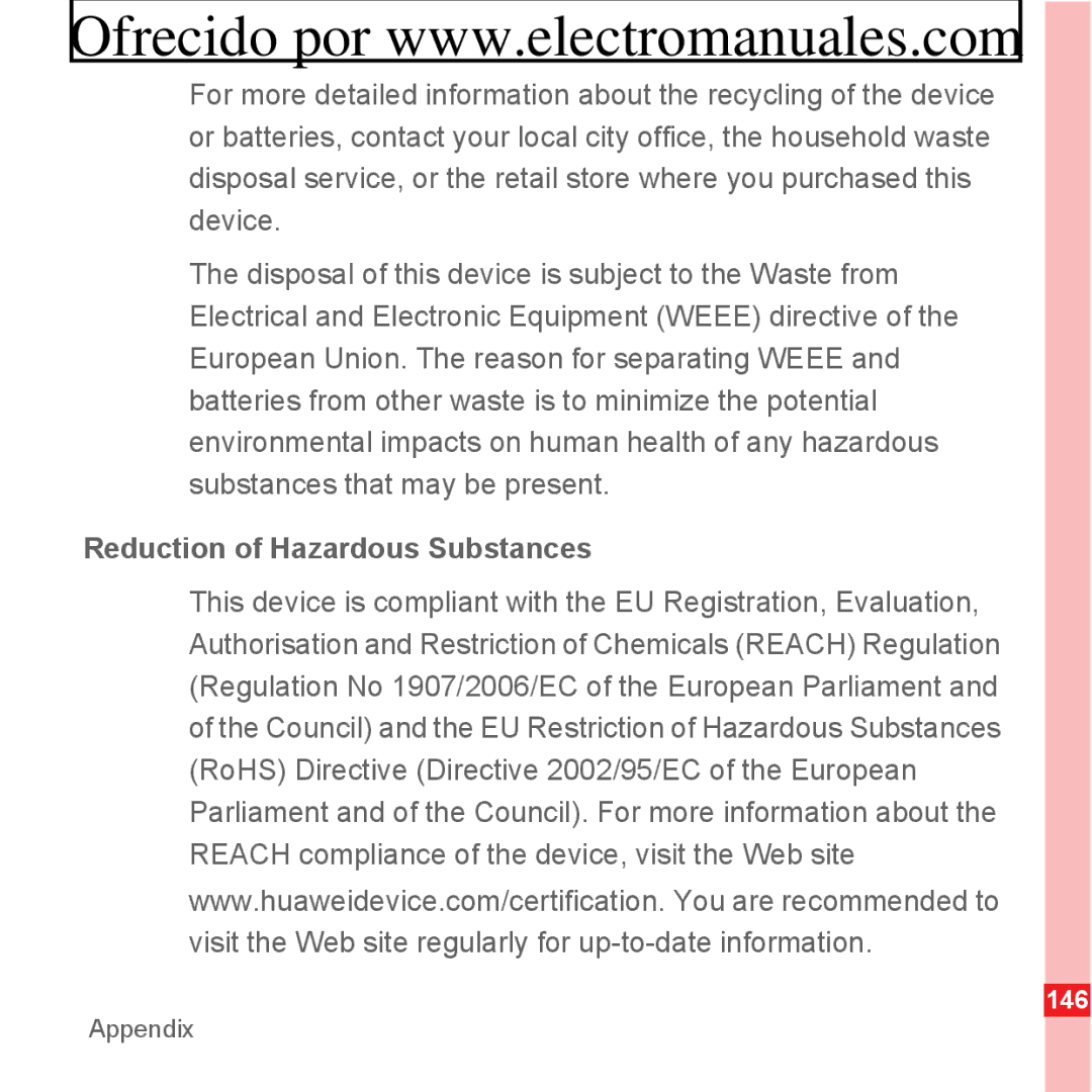Huawei U8300 manual Reduction of Hazardous Substances 