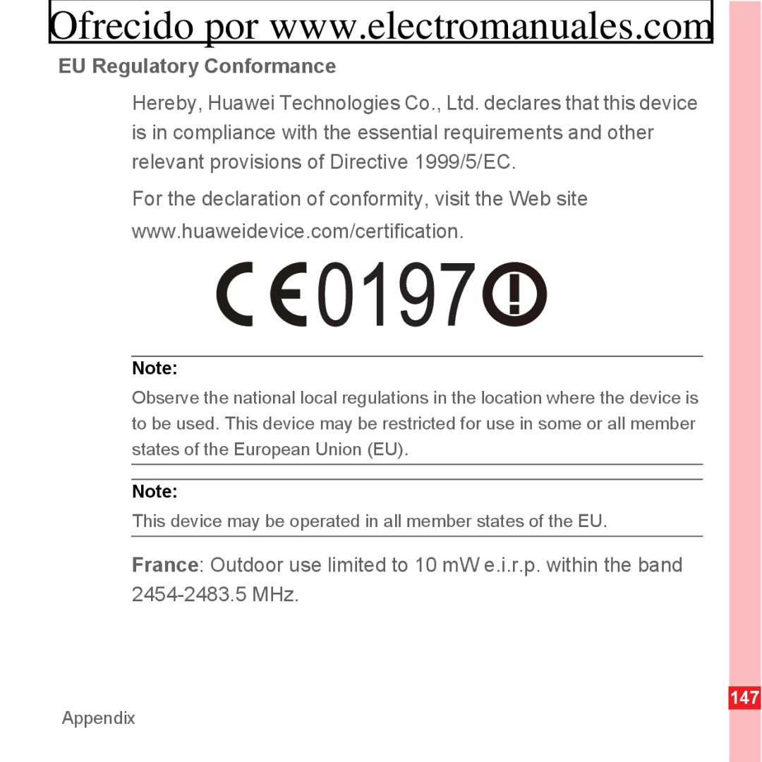 Huawei U8300 manual EU Regulatory Conformance 