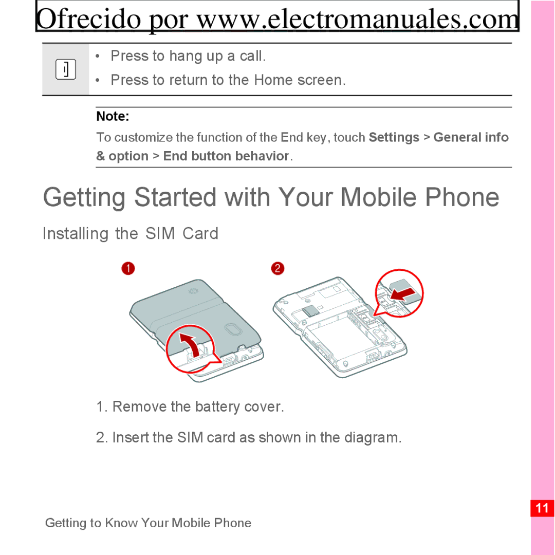 Huawei U8300 manual Getting Started with Your Mobile Phone, Installing the SIM Card 