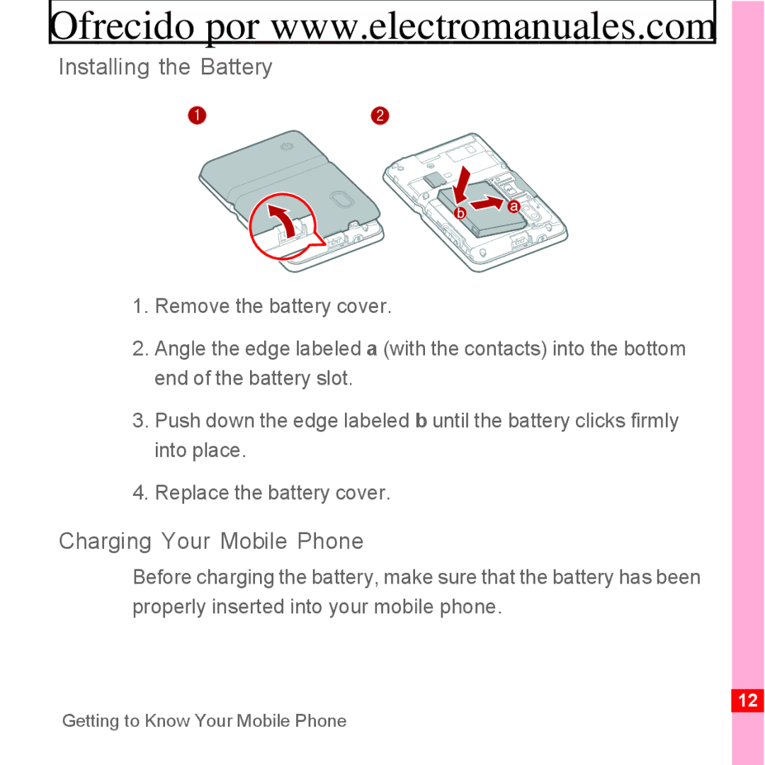 Huawei U8300 manual Installing the Battery, Charging Your Mobile Phone 