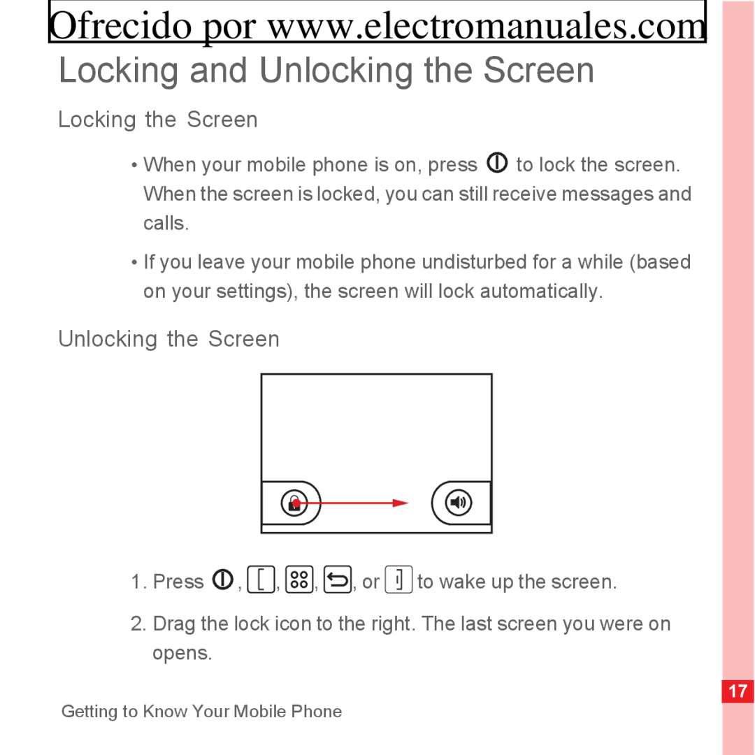 Huawei U8300 manual Locking and Unlocking the Screen, Locking the Screen 