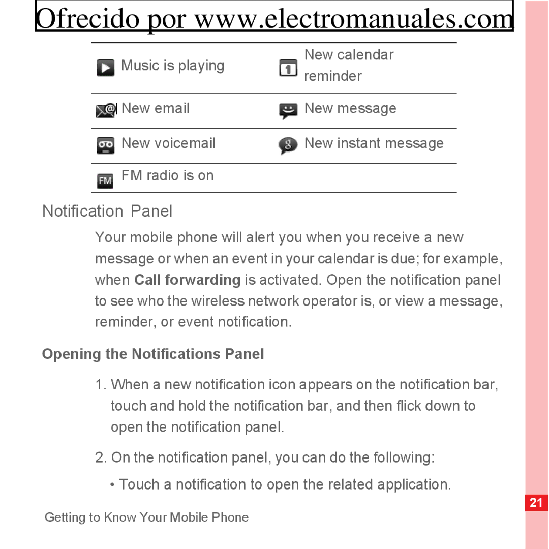 Huawei U8300 manual Notification Panel, Opening the Notifications Panel 