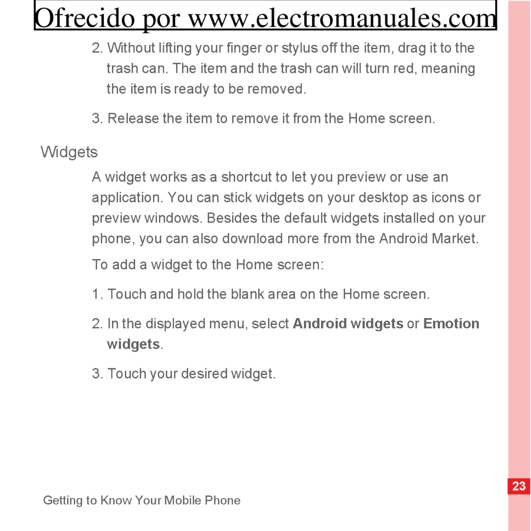 Huawei U8300 manual Widgets 