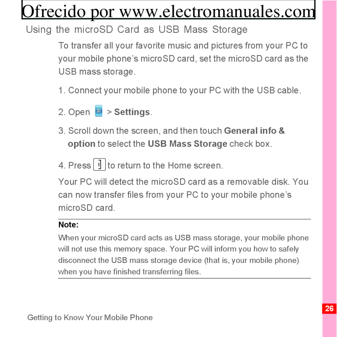 Huawei U8300 manual Using the microSD Card as USB Mass Storage 