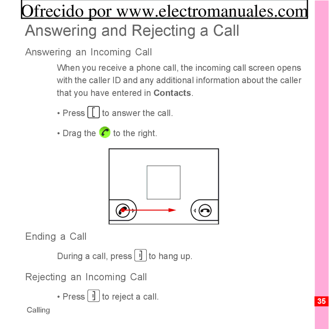 Huawei U8300 manual Answering and Rejecting a Call, Answering an Incoming Call, Ending a Call, Rejecting an Incoming Call 