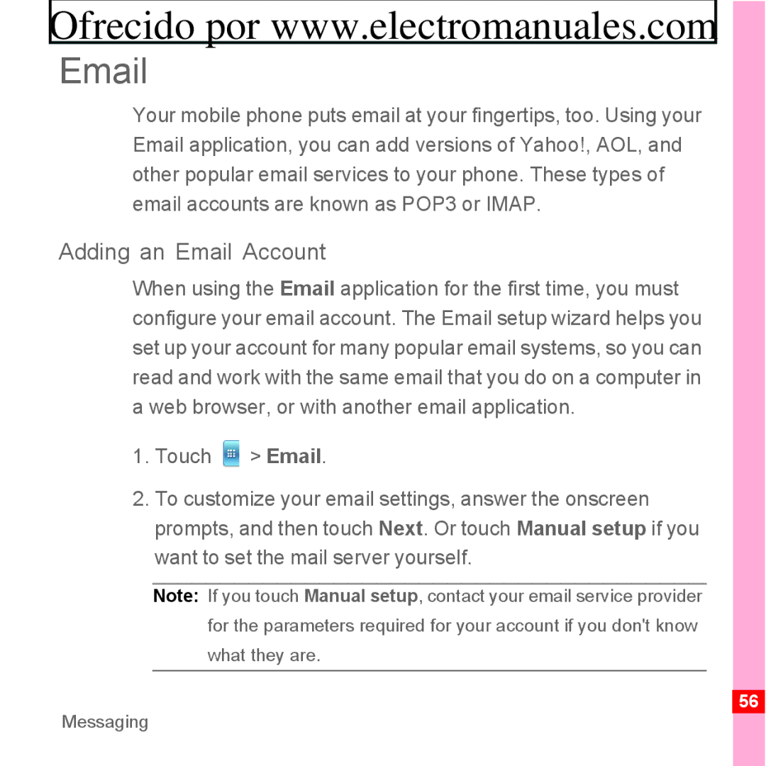 Huawei U8300 manual Adding an Email Account 