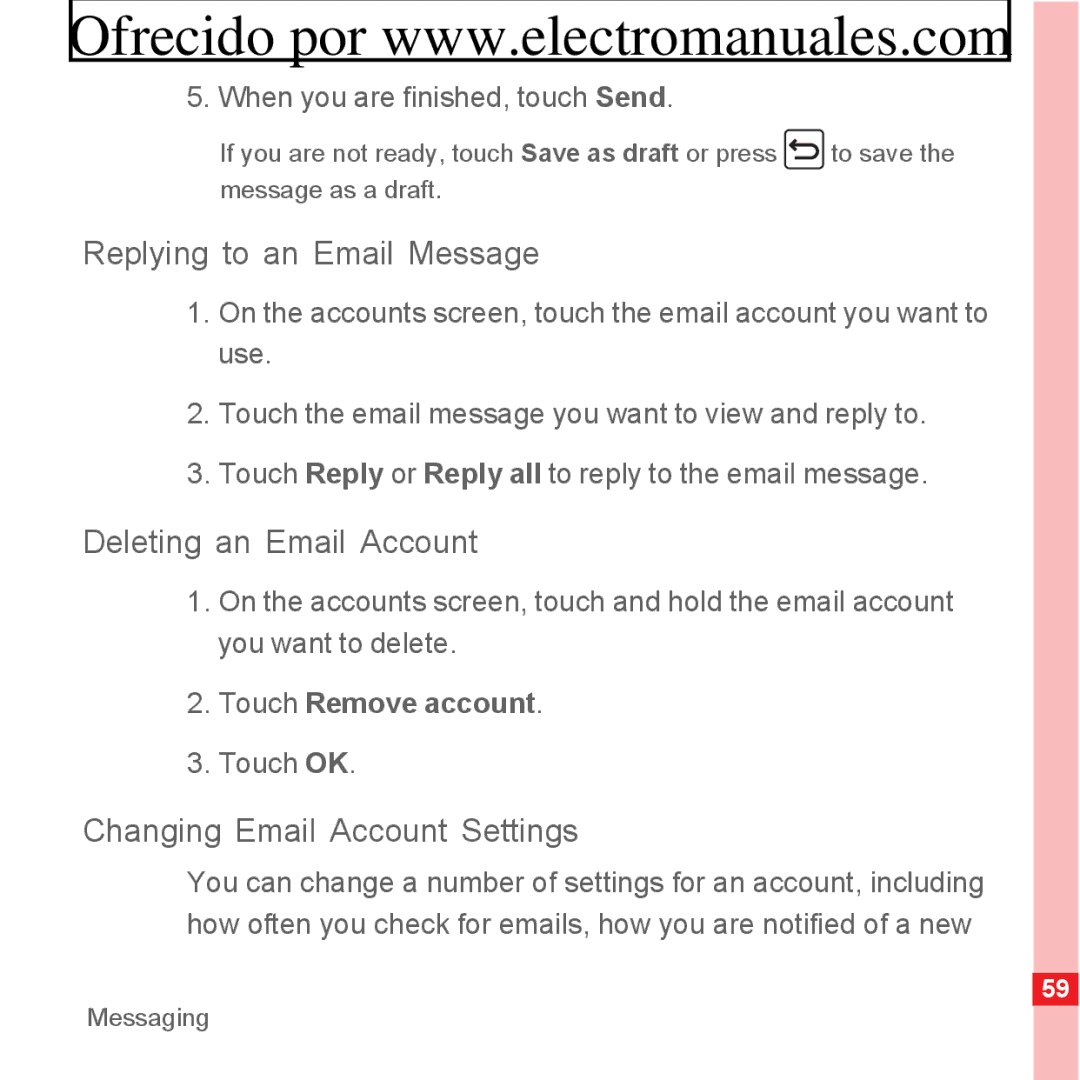 Huawei U8300 manual Replying to an Email Message, Deleting an Email Account, Changing Email Account Settings 