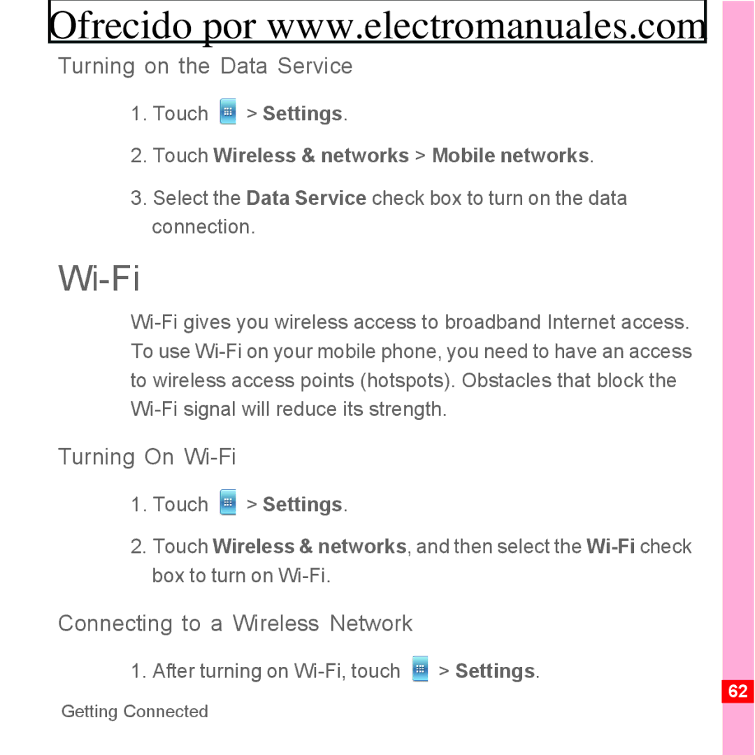 Huawei U8300 manual Turning on the Data Service, Turning On Wi-Fi, Connecting to a Wireless Network 