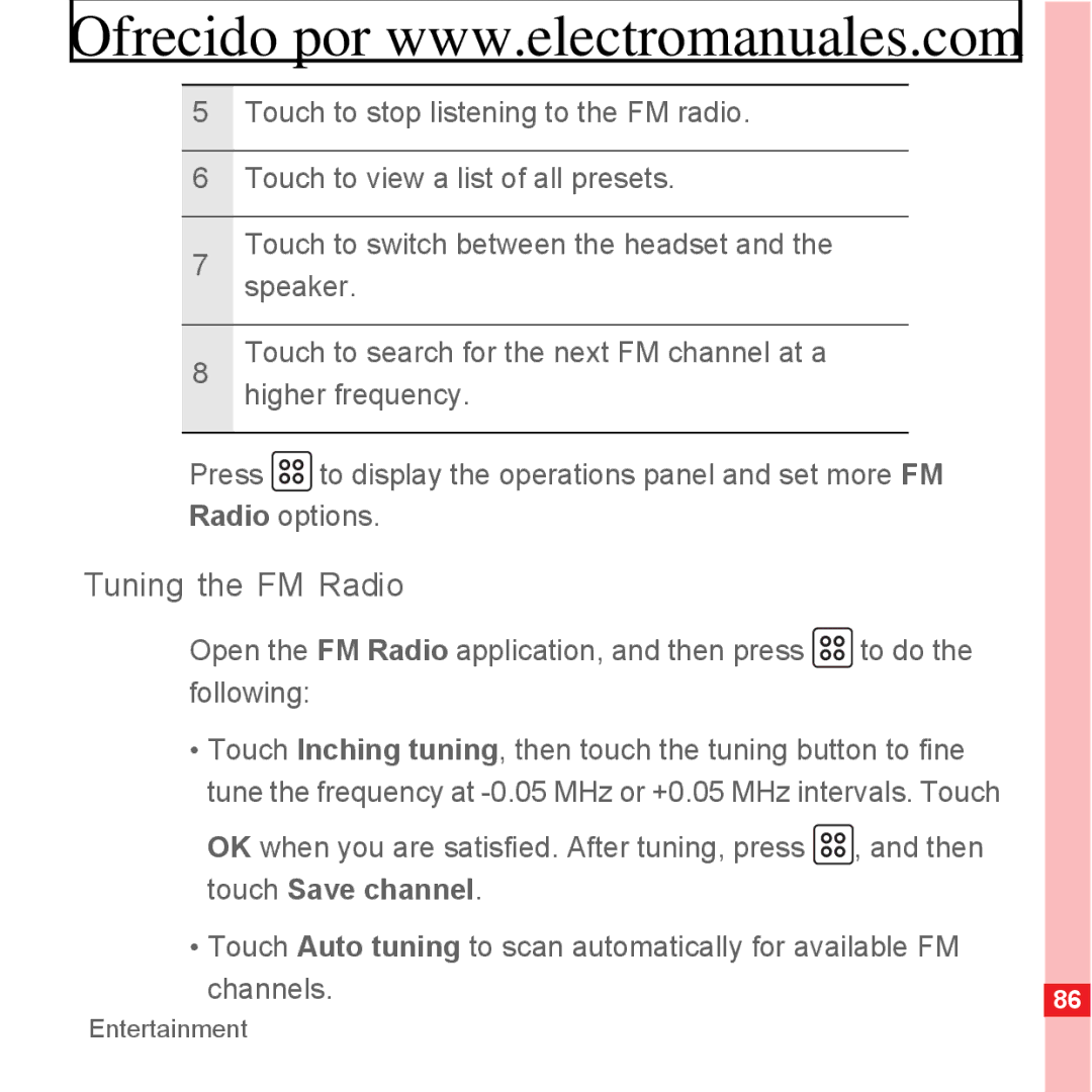 Huawei U8300 manual Tuning the FM Radio, Channels 